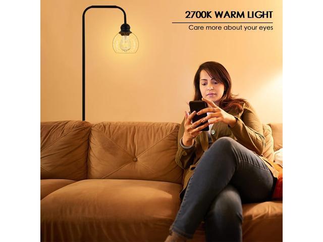 Modern Floor Lamp for Living Room with 6W LED Bulb, Industrial Floor Lamp, Seeded Glass, Black Classic Reading Tall Lamp for Home Office, Standing...