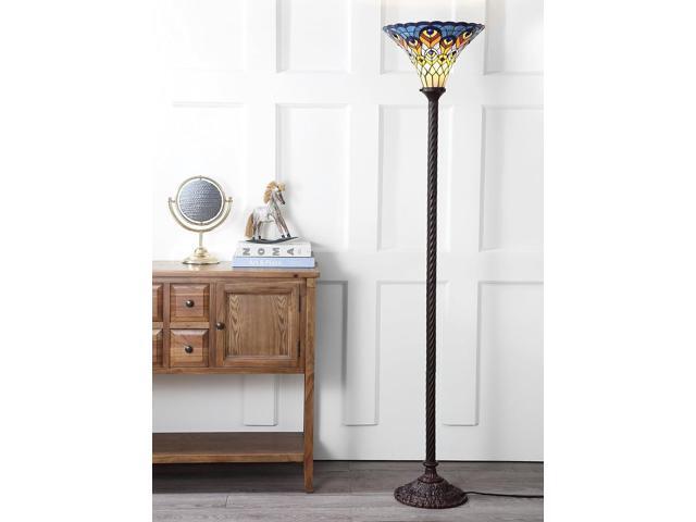 JONATHAN Y JYL8006A Peacock Tiffany-Style 70' Torchiere LED Floor Lamp, Tiffany, Traditional, Art Nouveau Style, Office, Bedroom, Living Room,...