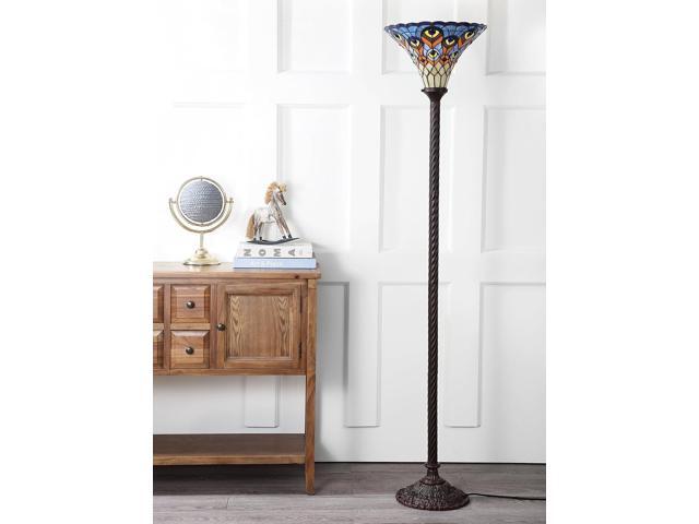 JONATHAN Y JYL8006A Peacock Tiffany-Style 70' Torchiere LED Floor Lamp, Tiffany, Traditional, Art Nouveau Style, Office, Bedroom, Living Room,...