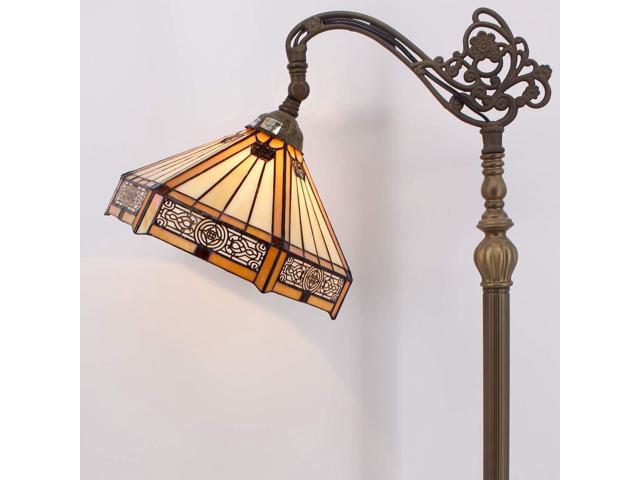 WERFACTORY Tiffany Floor Lamp Mission Hexagon Stained Glass Arched Lamp 12X18X64 Inches Gooseneck Adjustable Corner Standing Reading Light Decor...