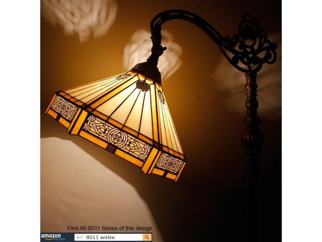 WERFACTORY Tiffany Floor Lamp Mission Hexagon Stained Glass Arched Lamp 12X18X64 Inches Gooseneck Adjustable Corner Standing Reading Light Decor...