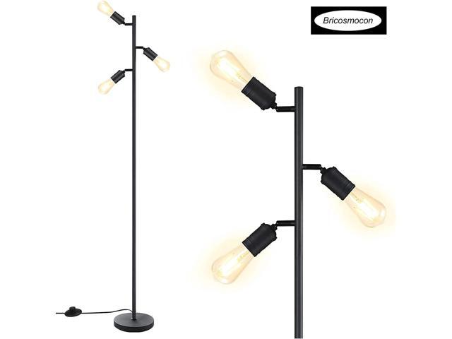 Industrial Standing Lamp with 3 Adjustable Rotating Lights - Tree Floor Lamp for Living Room, Bedroom, Home, Office (E26 Edison Bulb, Black)