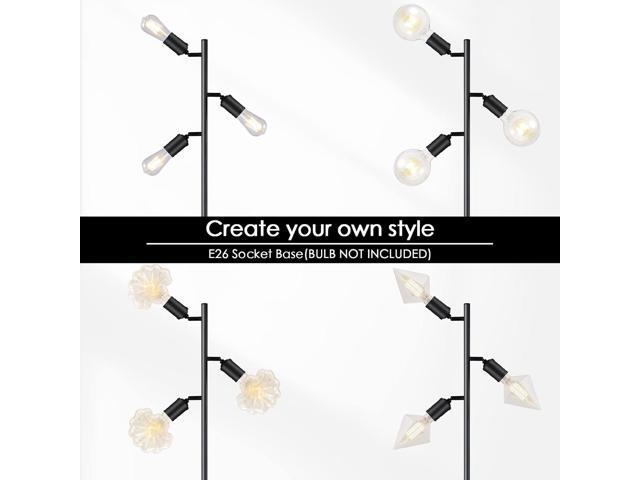 Industrial Standing Lamp with 3 Adjustable Rotating Lights - Tree Floor Lamp for Living Room, Bedroom, Home, Office (E26 Edison Bulb, Black)