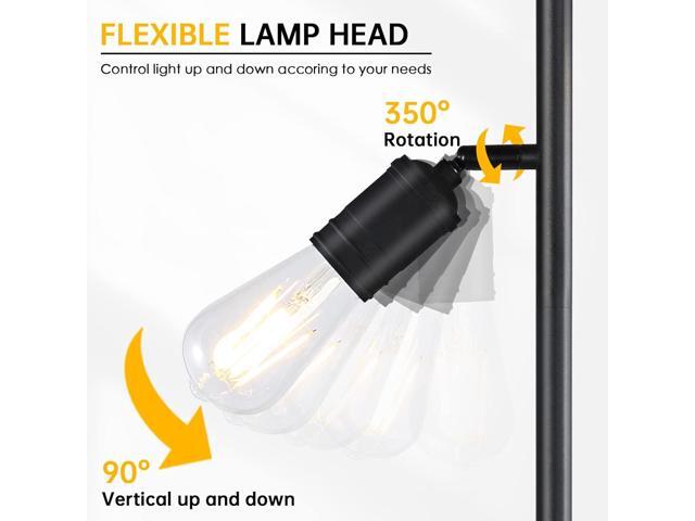 Industrial Standing Lamp with 3 Adjustable Rotating Lights - Tree Floor Lamp for Living Room, Bedroom, Home, Office (E26 Edison Bulb, Black)