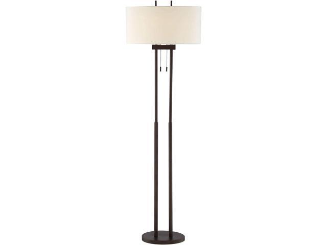 Franklin Iron Works Roscoe Modern Standing Floor Lamp 62' Tall Oil Rubbed Bronze Brown Twin Poles White Fabric Hardback Oval Shade Decor for Living...