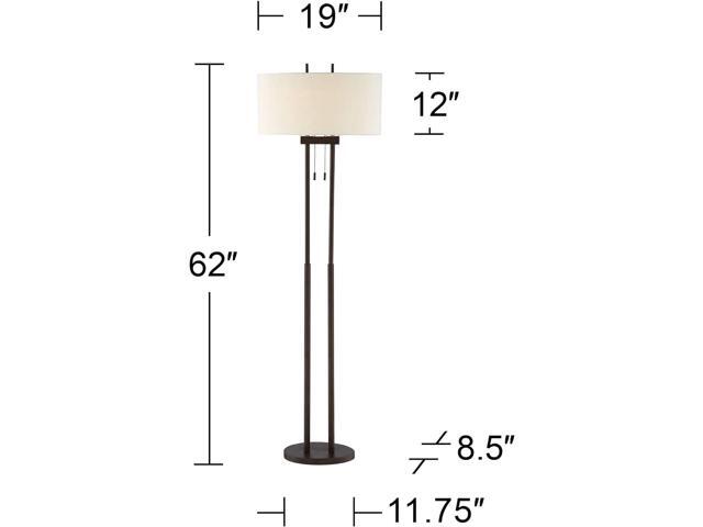 Franklin Iron Works Roscoe Modern Standing Floor Lamp 62' Tall Oil Rubbed Bronze Brown Twin Poles White Fabric Hardback Oval Shade Decor for Living...