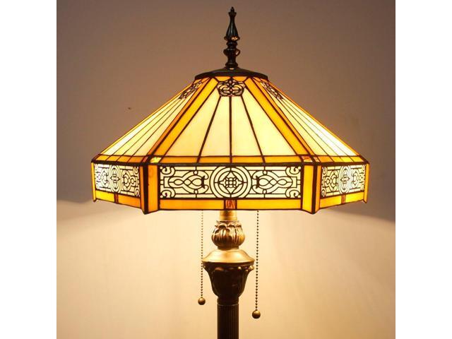 WERFACTORY Tiffany Floor Lamp Yellow Hexagon Stained Glass Mission Standing Reading Light 16X16X64 Inches Antique Pole Corner Lamp Decor Bedroom...
