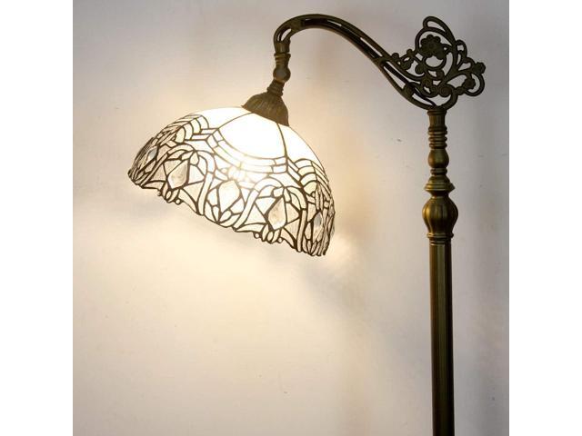 WERFACTORY Tiffany Floor Lamp White Crystal Bent Stained Glass Arched Lamp 12X18X64 Inches Gooseneck Adjustable Corner Standing Reading Light Decor...