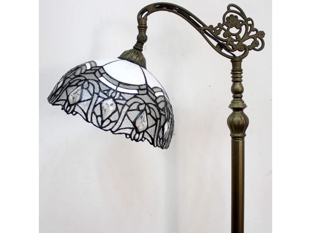 WERFACTORY Tiffany Floor Lamp White Crystal Bent Stained Glass Arched Lamp 12X18X64 Inches Gooseneck Adjustable Corner Standing Reading Light Decor...