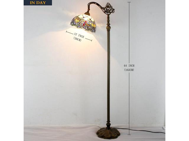 WERFACTORY Tiffany Floor Lamp Blue Lotus Flower Stained Glass Arched Lamp 12X18X64 Inch Gooseneck Adjustable Corner Standing Reading Light Decor...