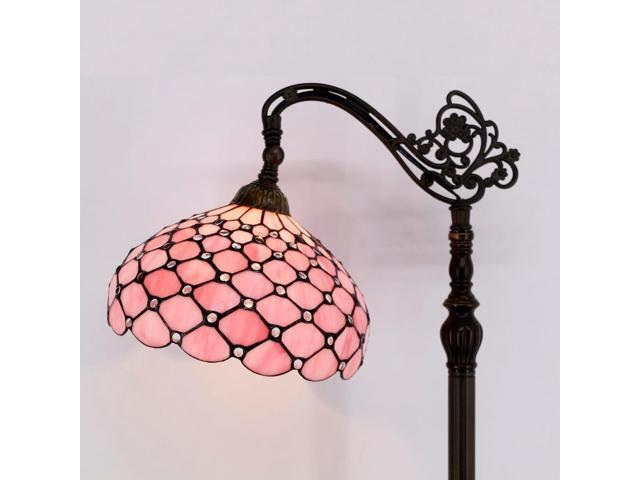 WERFACTORY Tiffany Floor Lamp Pink Stained Glass Pearl Bead Arched Lamp 12X18X64 Inches Gooseneck Adjustable Corner Standing Reading Light Decor...