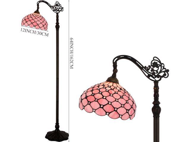 WERFACTORY Tiffany Floor Lamp Pink Stained Glass Pearl Bead Arched Lamp 12X18X64 Inches Gooseneck Adjustable Corner Standing Reading Light Decor...