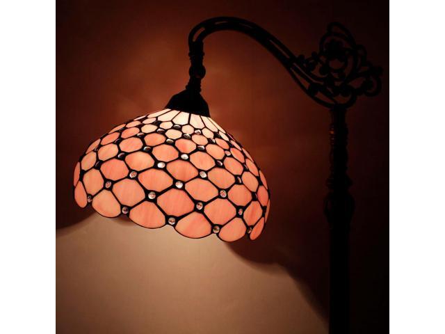 WERFACTORY Tiffany Floor Lamp Pink Stained Glass Pearl Bead Arched Lamp 12X18X64 Inches Gooseneck Adjustable Corner Standing Reading Light Decor...