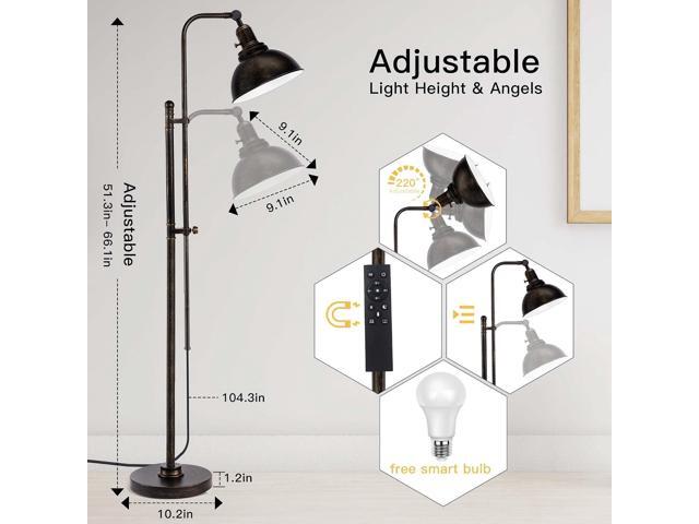 PARTPHONER Industrial Floor Lamp Adjustable, Rustic Farmhouse Reading Lamp in Aged Black Finish, Modern Standing Lamp with Remote Control Metal...