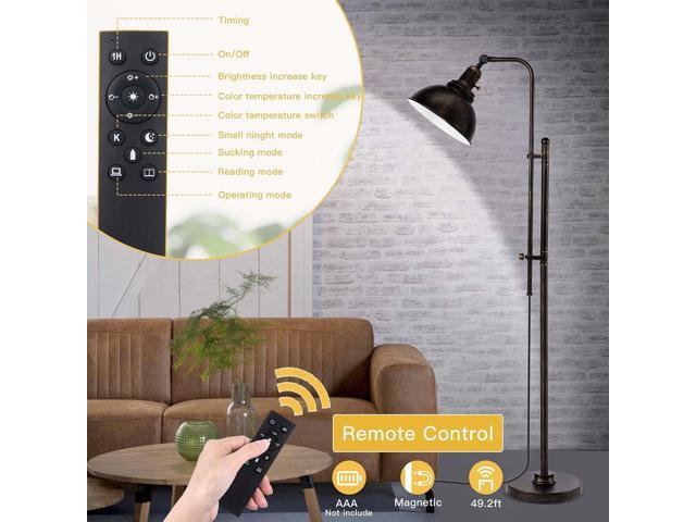 PARTPHONER Industrial Floor Lamp Adjustable, Rustic Farmhouse Reading Lamp in Aged Black Finish, Modern Standing Lamp with Remote Control Metal...