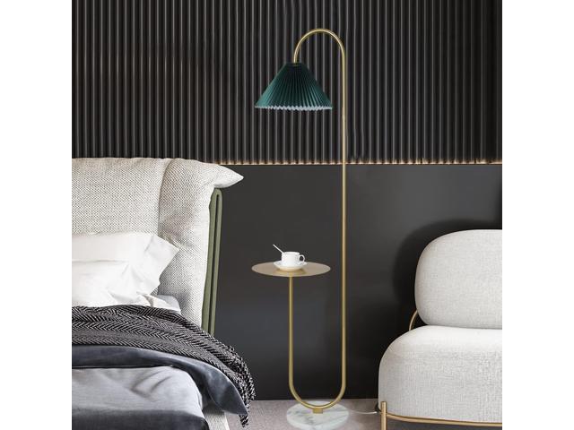 beaysyty Modern Elegant with Tray Floor Lamp for Office Cafe Den Living Room Bedroom, Foot Switch and Brass/Gold Finish,Dark Green Pleated Cloth...