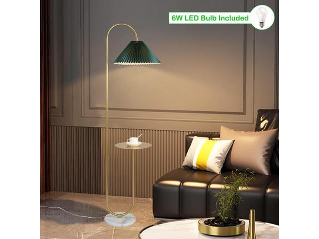 beaysyty Modern Elegant with Tray Floor Lamp for Office Cafe Den Living Room Bedroom, Foot Switch and Brass/Gold Finish,Dark Green Pleated Cloth...