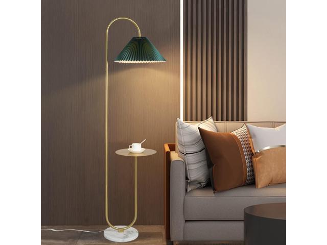 beaysyty Modern Elegant with Tray Floor Lamp for Office Cafe Den Living Room Bedroom, Foot Switch and Brass/Gold Finish,Dark Green Pleated Cloth...