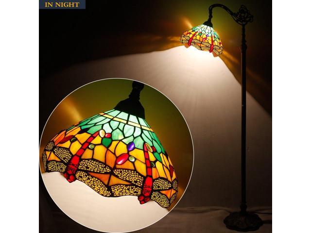 WERFACTORY Tiffany Floor Lamp Green Yellow Stained Glass Dragonfly Arch Lamp 12X18X64 Inch Gooseneck Adjustable Corner Standing Reading Light Decor...