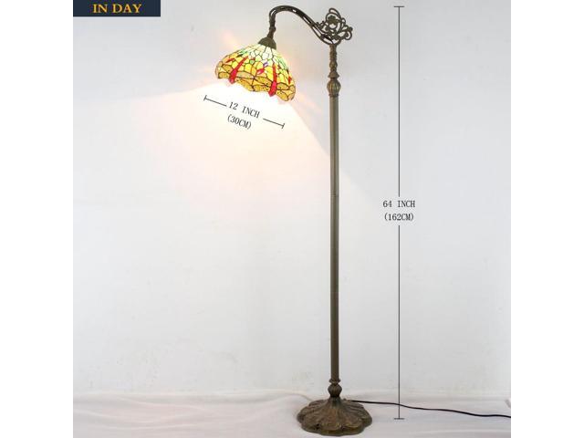 WERFACTORY Tiffany Floor Lamp Green Yellow Stained Glass Dragonfly Arch Lamp 12X18X64 Inch Gooseneck Adjustable Corner Standing Reading Light Decor...