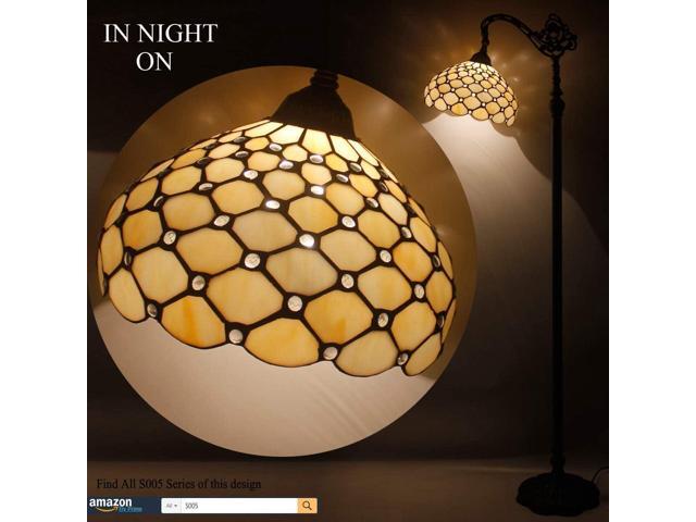 WERFACTORY Tiffany Floor Lamp Cream Amber Stained Glass Bead Arched Lamp 12X18X64 Inch Gooseneck Adjustable Corner Standing Reading Light Decor...