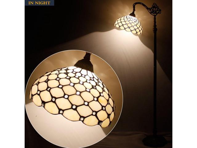 WERFACTORY Tiffany Floor Lamp Cream Amber Stained Glass Bead Arched Lamp 12X18X64 Inch Gooseneck Adjustable Corner Standing Reading Light Decor...