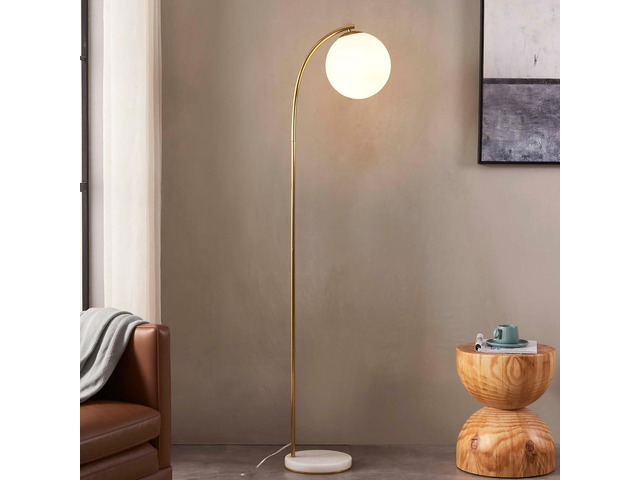 Brightech Luna Drop 75 in. Antique Brass Modern 1-Light LED Energy Efficient Floor Lamp with Frosted White Glass Globe Shade FL-LNDRP-BRS