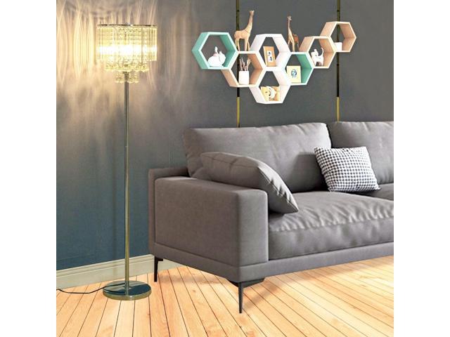 beaysyty Modern Elegance Crystal Floor Lamp, On/Off Foot Switch, Crystal & Glass 3-Lights Standing Light, Reading Corner Lamp for Office Cafe, Den,...