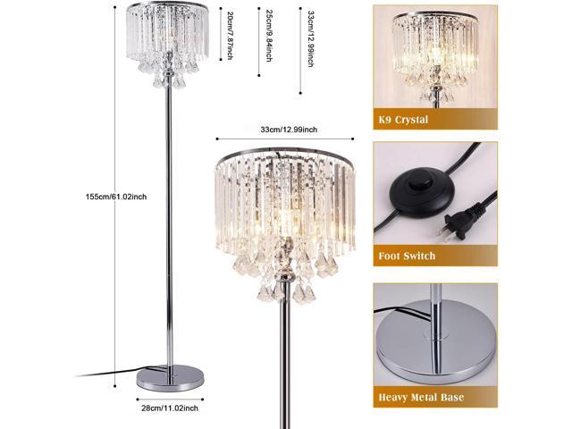 beaysyty Modern Elegance Crystal Floor Lamp, On/Off Foot Switch, Crystal & Glass 3-Lights Standing Light, Reading Corner Lamp for Office Cafe, Den,...