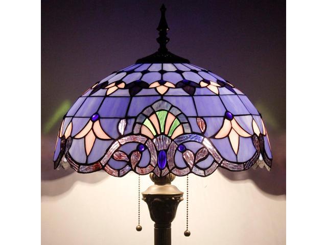 WERFACTORY Tiffany Floor Lamp Blue Purple Baroque Stained Glass Standing Reading Light 16X16X64 Inches Antique Pole Corner Lamp Decor Bedroom...