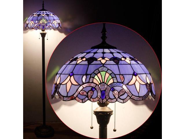 WERFACTORY Tiffany Floor Lamp Blue Purple Baroque Stained Glass Standing Reading Light 16X16X64 Inches Antique Pole Corner Lamp Decor Bedroom...