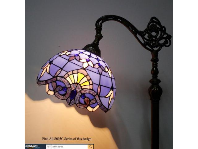 WERFACTORY Floor Lamp Tiffany Style Blue Purple Stained Glass Arched Lamp 12X18X64 Inches Gooseneck Adjustable Corner Standing Reading Light Decor...