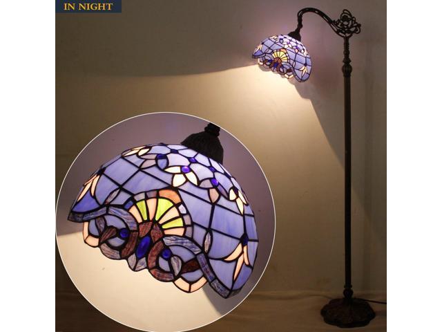 WERFACTORY Floor Lamp Tiffany Style Blue Purple Stained Glass Arched Lamp 12X18X64 Inches Gooseneck Adjustable Corner Standing Reading Light Decor...