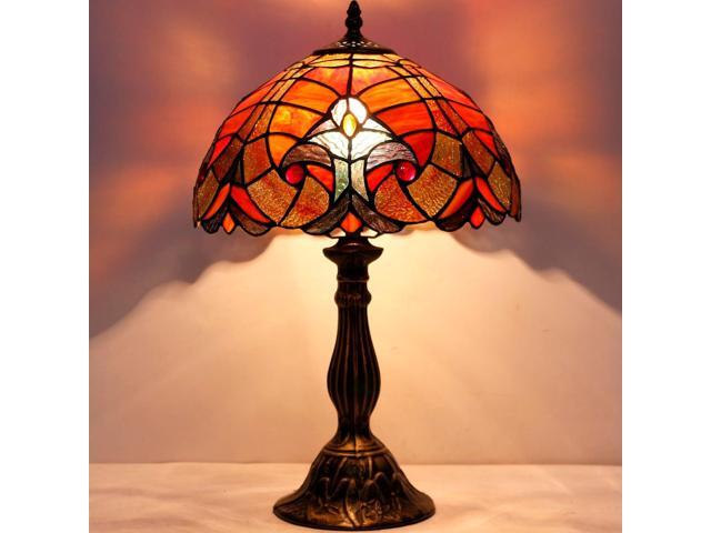 WERFACTORY Tiffany Lamp Red Liaison Stained Glass Table Lamp Desk Bedside Reading Light 12X12X18 Inches Decor Bedroom Living Room Home Office S160R...