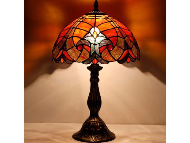 WERFACTORY Tiffany Lamp Red Liaison Stained Glass Table Lamp Desk Bedside Reading Light 12X12X18 Inches Decor Bedroom Living Room Home Office S160R...