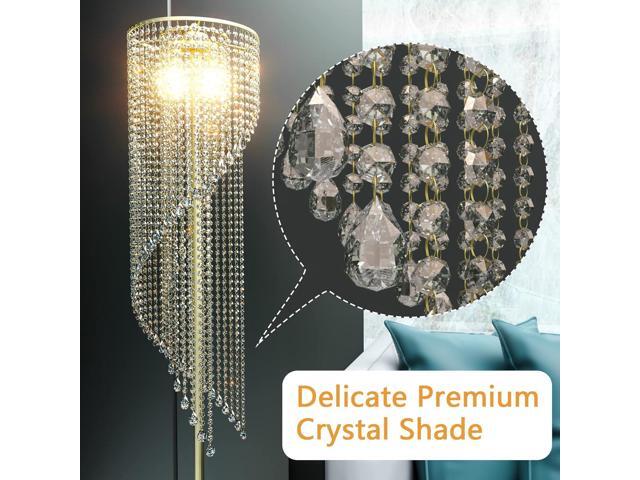 QiMH Crystal Floor Lamp for Living Room/ Bedroom Decor, Bling Elegant Rain Lamp, Gold Standing Indoor Tall Pole Light Simple Floor Lamp with Foot...