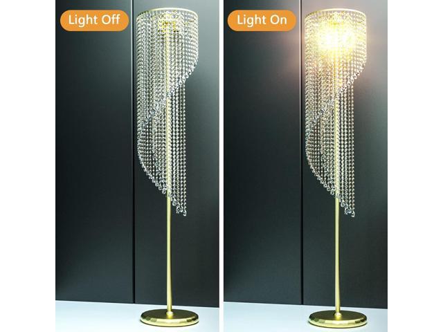 QiMH Crystal Floor Lamp for Living Room/ Bedroom Decor, Bling Elegant Rain Lamp, Gold Standing Indoor Tall Pole Light Simple Floor Lamp with Foot...