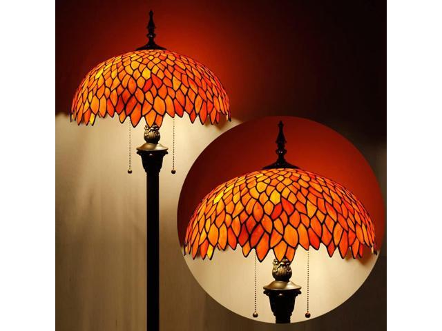 WERFACTORY Tiffany Floor Lamp Red Orange Wisteria Stained Glass Standing Reading Light 16X16X64 Inches Antique Style Pole Corner Lamp Decor Bedroom...