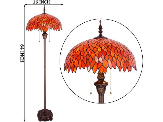 WERFACTORY Tiffany Floor Lamp Red Orange Wisteria Stained Glass Standing Reading Light 16X16X64 Inches Antique Style Pole Corner Lamp Decor Bedroom...
