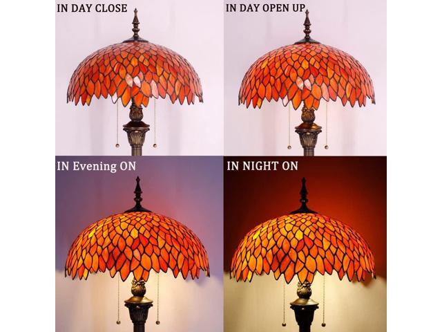 WERFACTORY Tiffany Floor Lamp Red Orange Wisteria Stained Glass Standing Reading Light 16X16X64 Inches Antique Style Pole Corner Lamp Decor Bedroom...