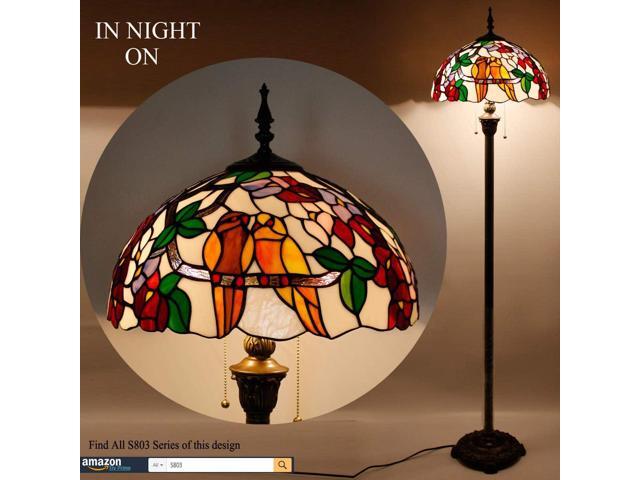 WERFACTORY Tiffany Floor Lamp Double Tropical Birds Stained Glass Standing Reading Light 16X16X64 Inches Antique Pole Corner Lamp Decor Bedroom...