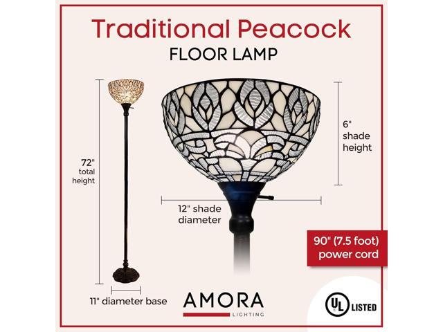 Amora Upright Tiffany Floor Lamp - 72 White Peacock Stained Glass Floor Lamp
