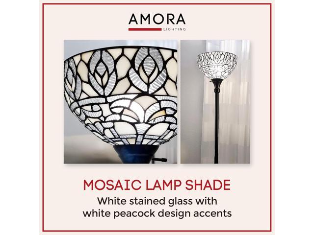 Amora Upright Tiffany Floor Lamp - 72 White Peacock Stained Glass Floor Lamp