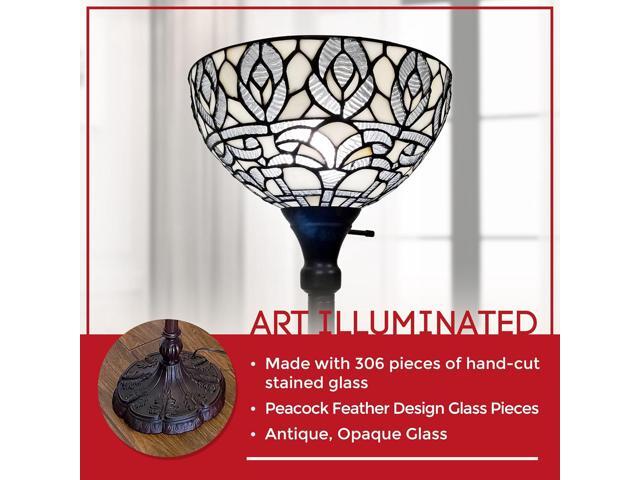 Amora Upright Tiffany Floor Lamp - 72 White Peacock Stained Glass Floor Lamp