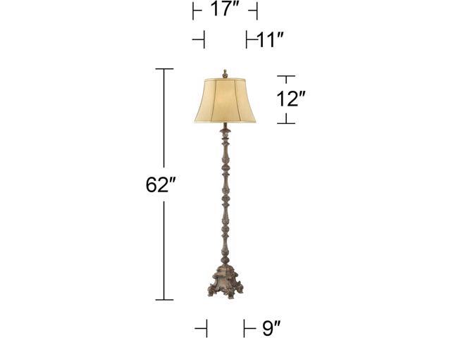 Regency Hill Rustic French Country Traditional Style Floor Lamp Standing 62' Tall Faux Wood Antique Candlestick Beige Silk Fabric Bell Shade Decor...