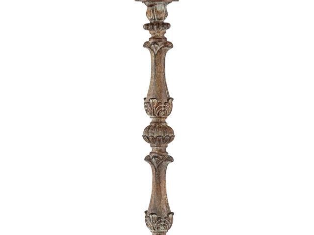 Regency Hill Rustic French Country Traditional Style Floor Lamp Standing 62' Tall Faux Wood Antique Candlestick Beige Silk Fabric Bell Shade Decor...