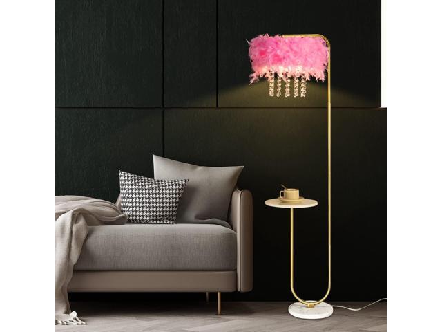 beaysyty Unique Led Pink Feather Floor Lamp with Tray,Ostrich Feather Stand Lamp,Living Room Bedroom Office Shop Window Decoration Lamp,Foot Switch...