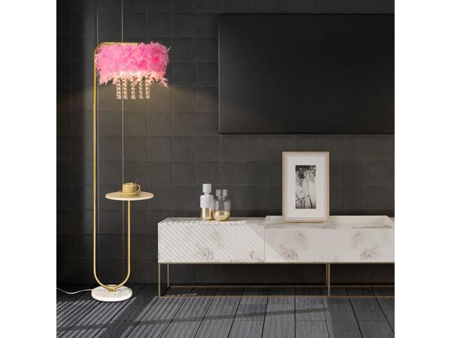 beaysyty Unique Led Pink Feather Floor Lamp with Tray,Ostrich Feather Stand Lamp,Living Room Bedroom Office Shop Window Decoration Lamp,Foot Switch...