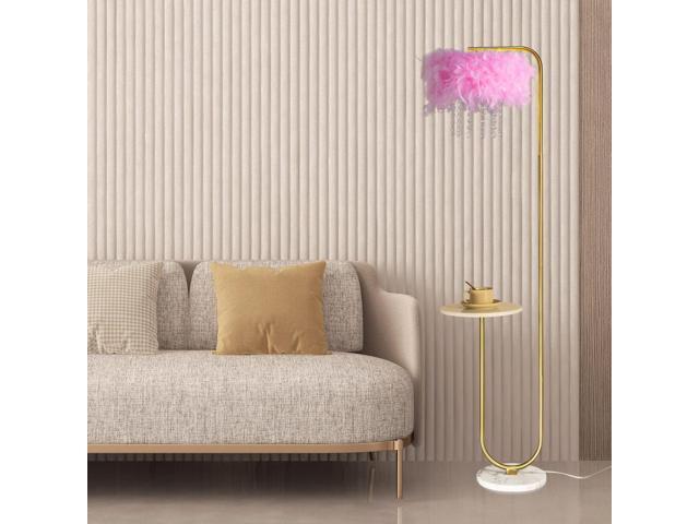 beaysyty Unique Led Pink Feather Floor Lamp with Tray,Ostrich Feather Stand Lamp,Living Room Bedroom Office Shop Window Decoration Lamp,Foot Switch...
