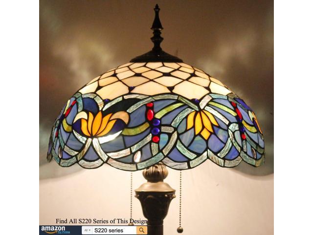 WERFACTORY Tiffany Floor Lamp Blue Lotus Stained Glass Flower Standing Reading Light 16X16X64 Inches Antique Pole Corner Lamp Decor Bedroom Living...